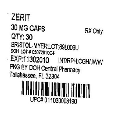 Zerit 30 mg Label (Zerit30mg(bristol Myer))